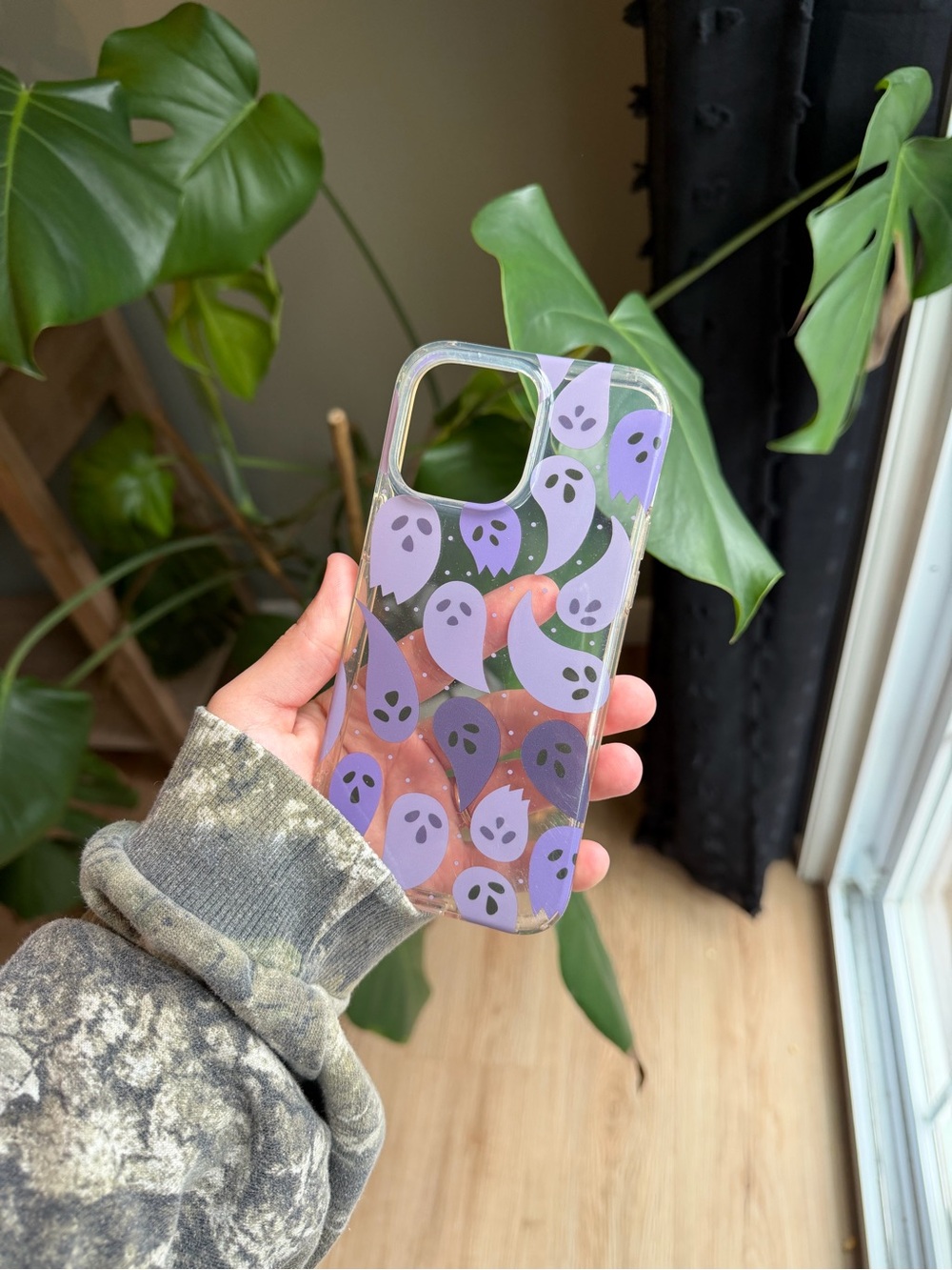 Clear Purple Ghost Pattern Phone Case - Compatible iPhone 15 Pro Max Case